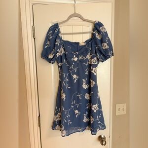 NWT Altar'd State size Large Blue Floral Puff-Sleeve Mini Dress